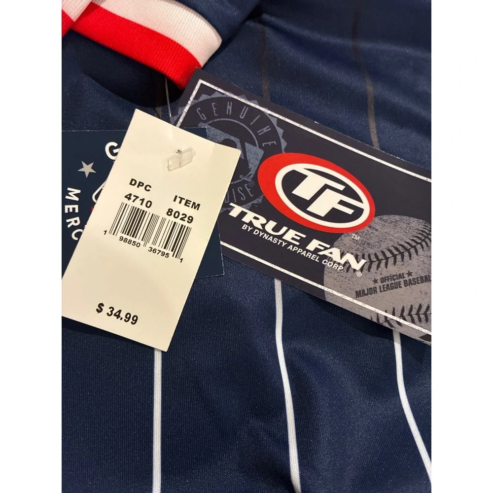 True‎ Fan Boston Red Sox Youth Jersey Navy Blue Pinstripe MLB Shirt Large L